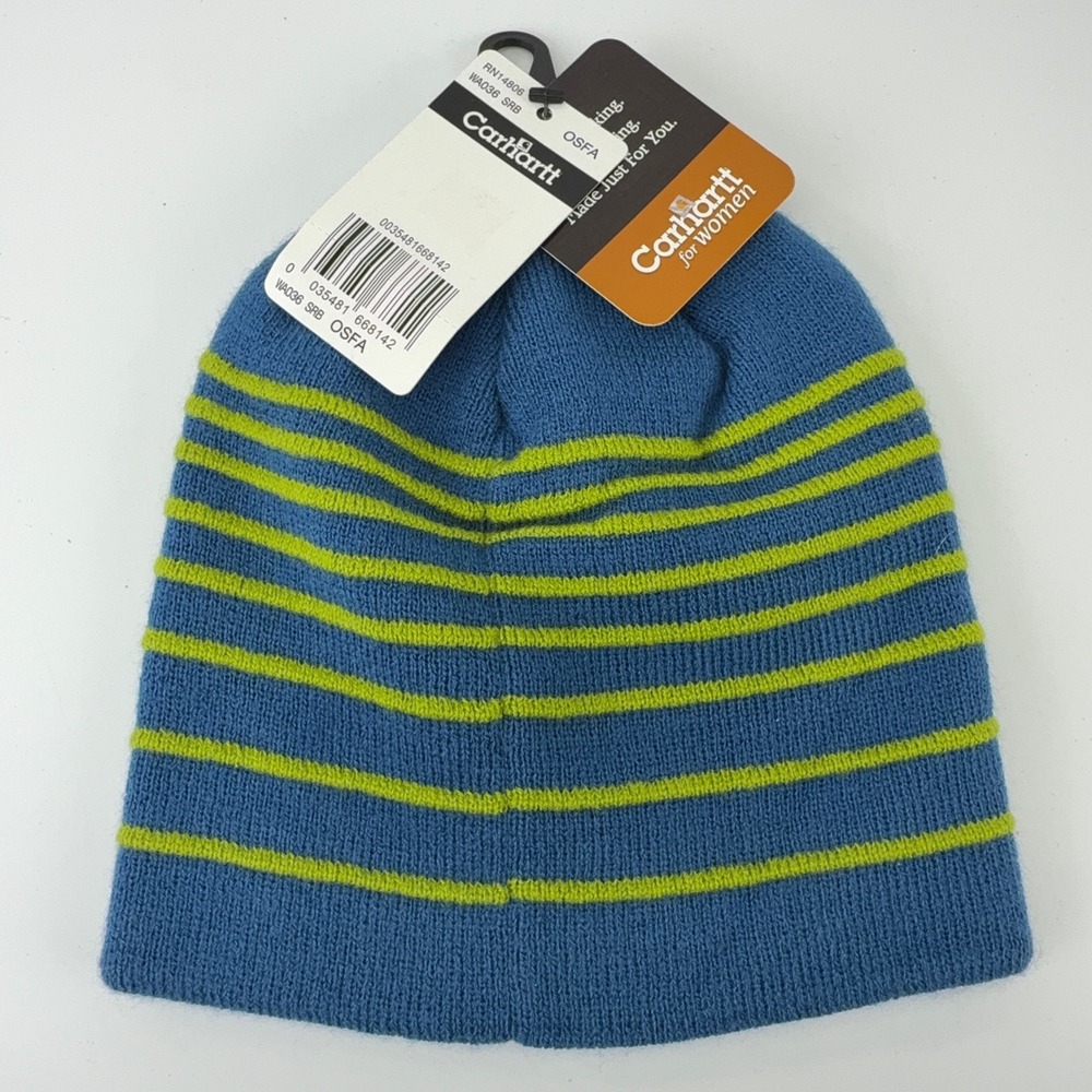 Carhartt Women Blue Green Striped Knit Beanie Hat OSFA WA036 SRB NWT